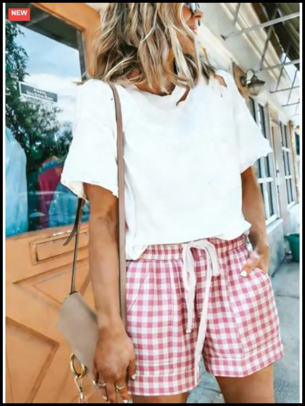Women's High Waisted Plaid Bermuda Shorts Cotton Drawstring Casual Baggy